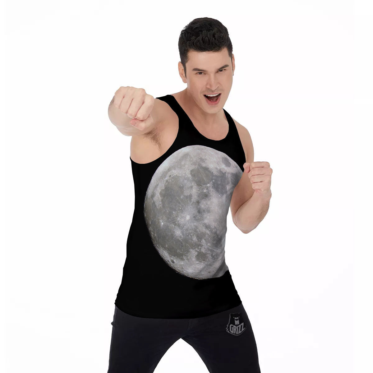 Moonlight White And Black Print Men's Tank Top-grizzshop
