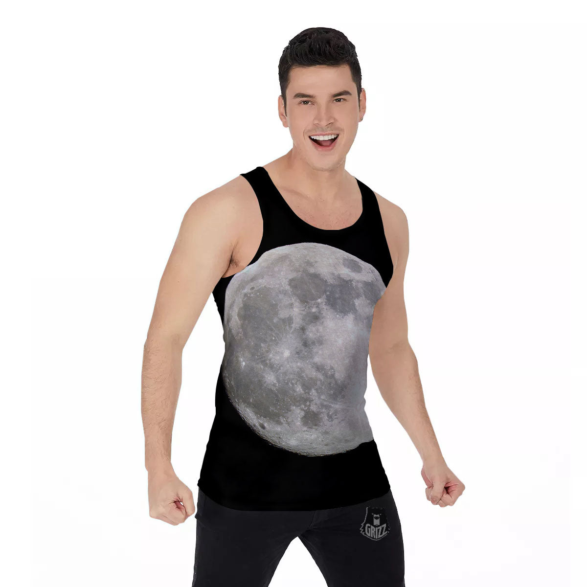 Moonlight White And Black Print Men's Tank Top-grizzshop
