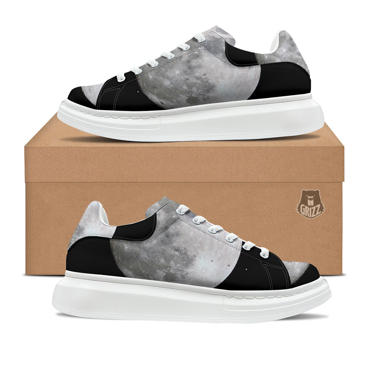 Moonlight White And Black Print Platform Shoes-grizzshop