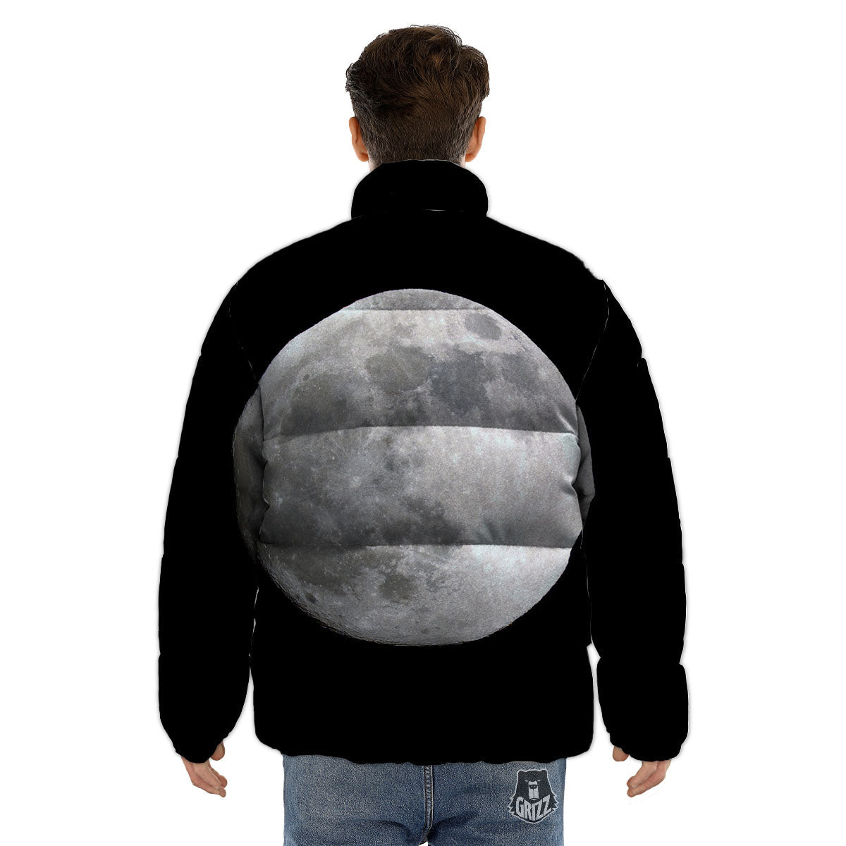 Moonlight White And Black Print Puffer Jacket-grizzshop