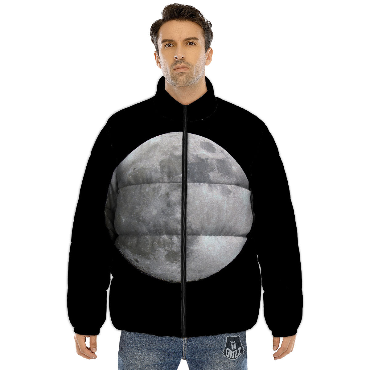 Moonlight White And Black Print Puffer Jacket-grizzshop