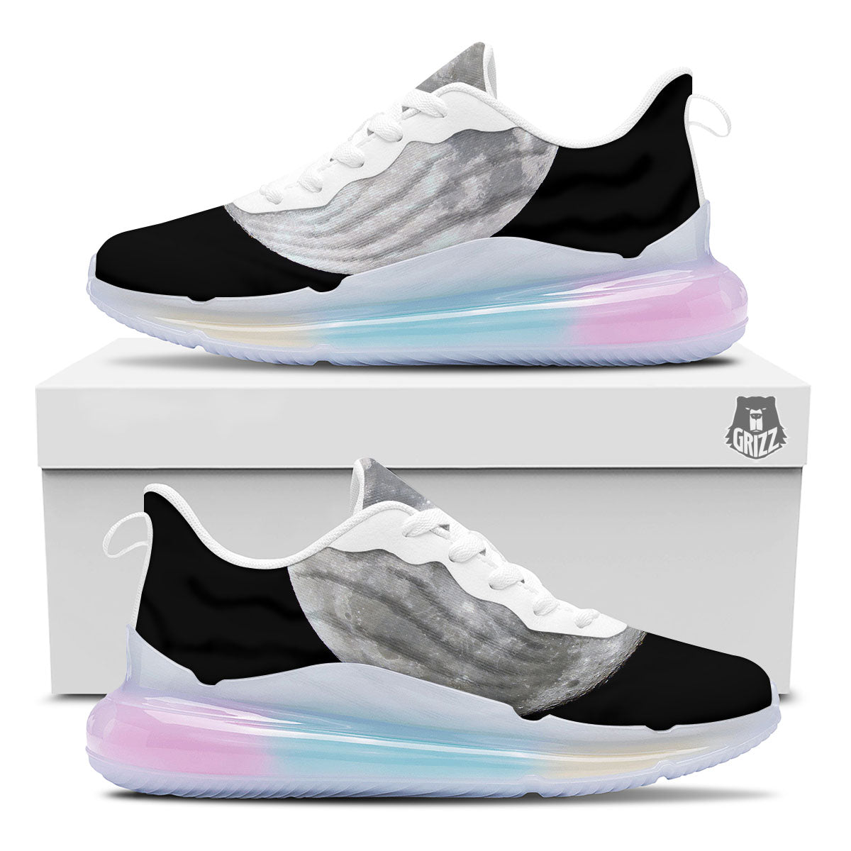 Moonlight White And Black Print Running Sneakers-grizzshop