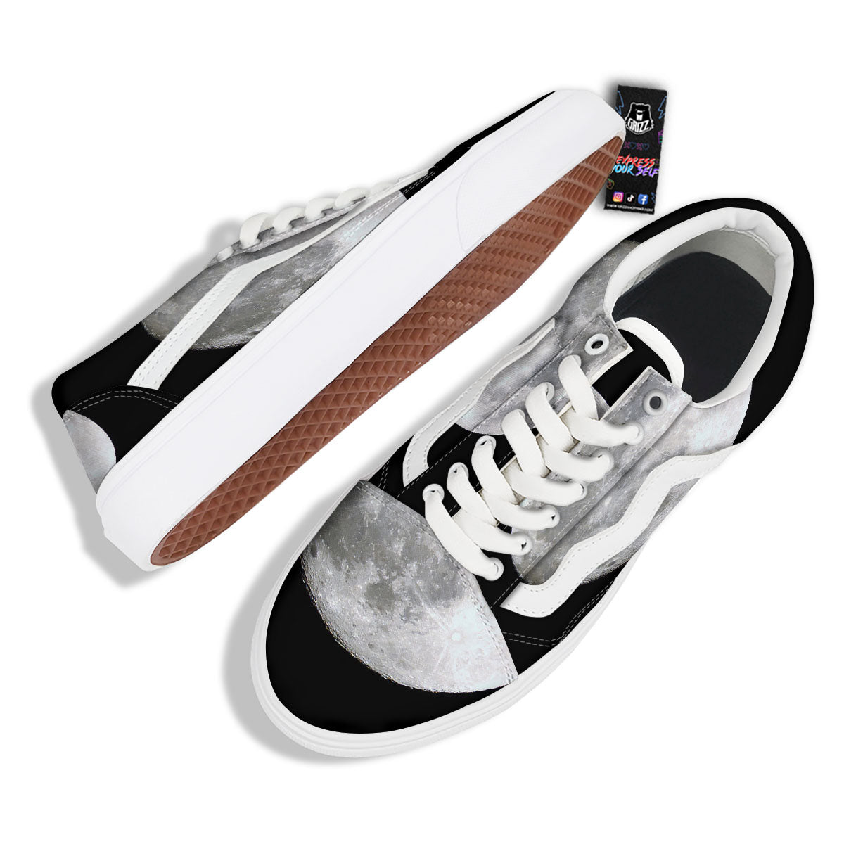 Moonlight White And Black Print Skate Shoes-grizzshop