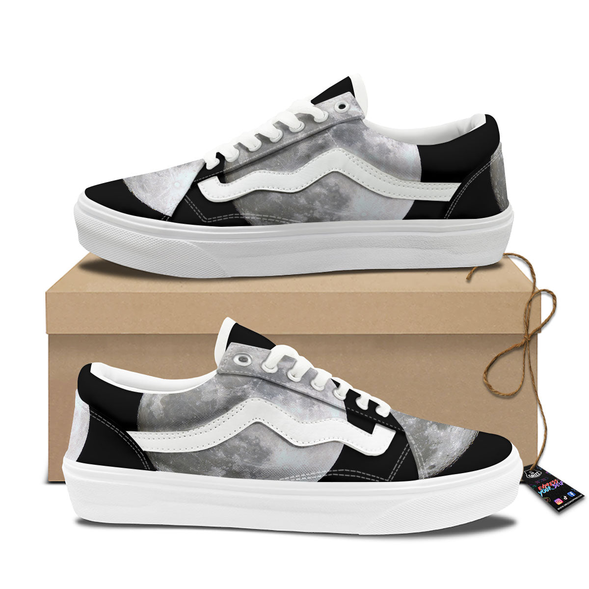 Moonlight White And Black Print Skate Shoes-grizzshop
