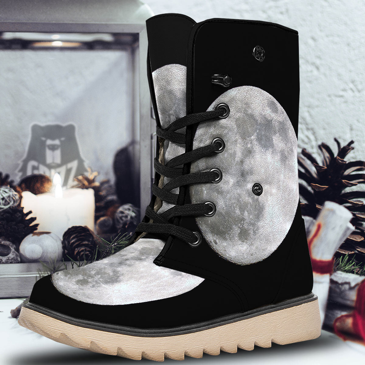 Moonlight White And Black Print Snow Boots-grizzshop