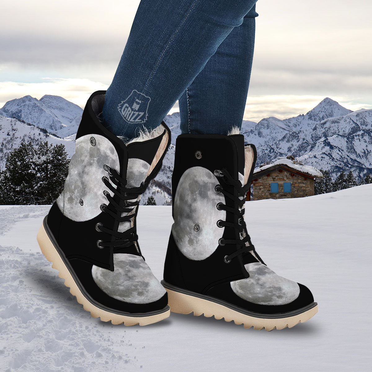 Moonlight White And Black Print Snow Boots-grizzshop