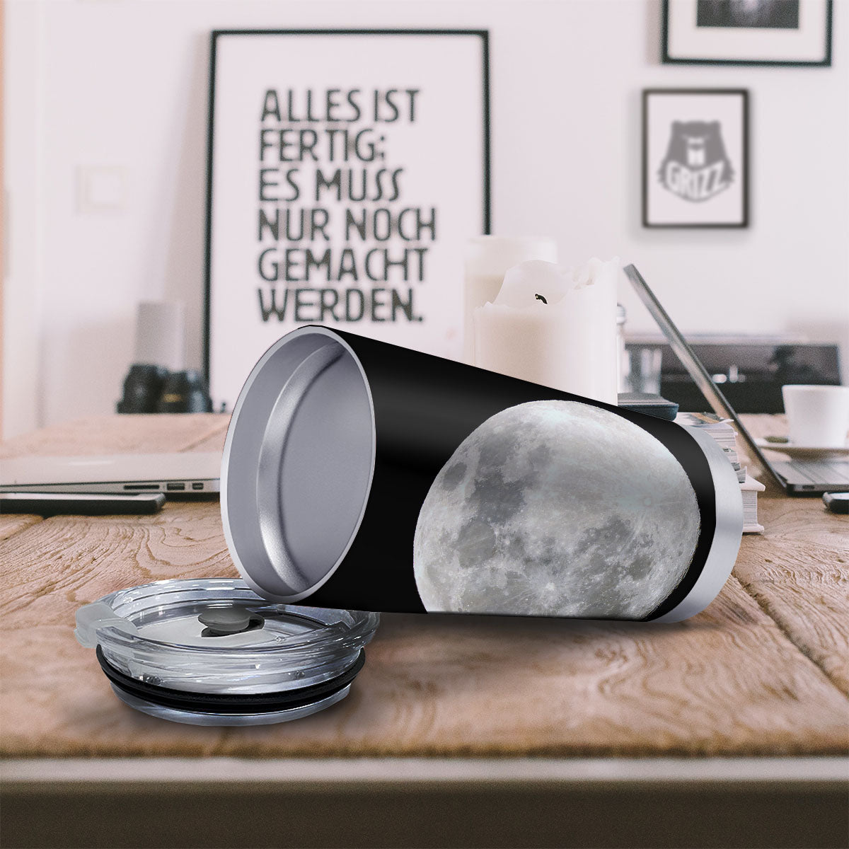 Moonlight White And Black Print Tumbler-grizzshop