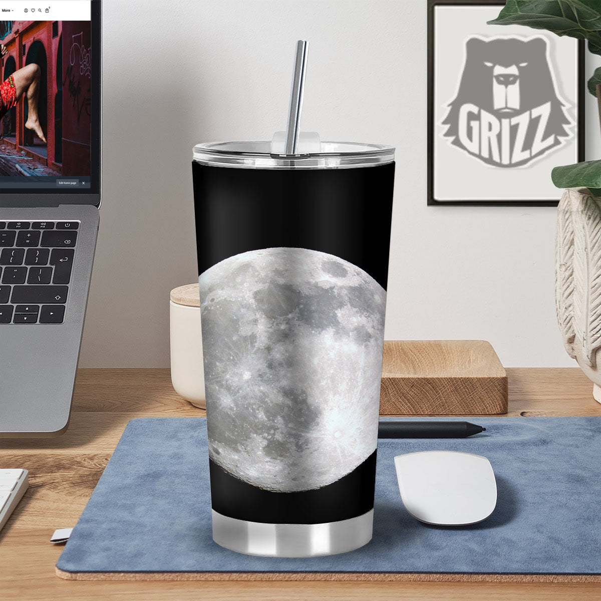 Moonlight White And Black Print Tumbler-grizzshop