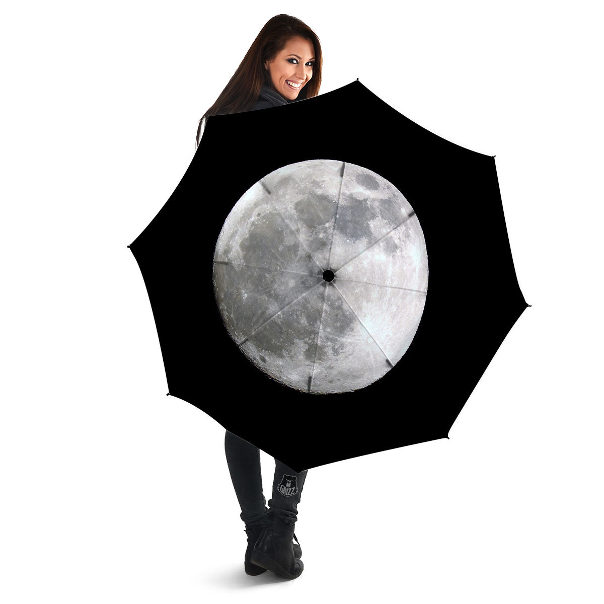 Moonlight White And Black Print Umbrella-grizzshop