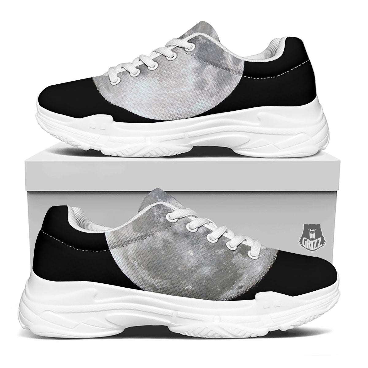 Moonlight White And Black Print White Chunky Shoes-grizzshop