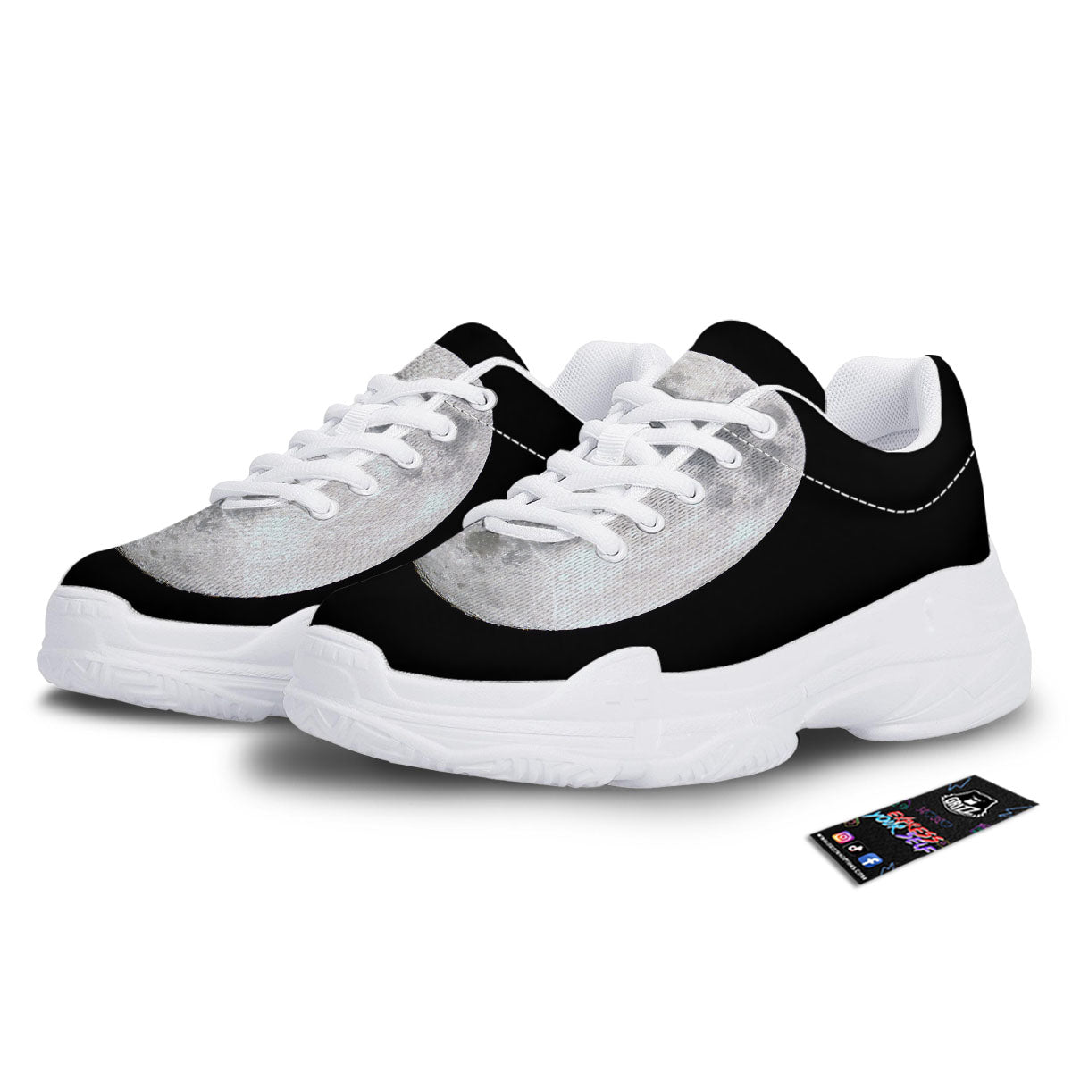 Moonlight White And Black Print White Chunky Shoes-grizzshop