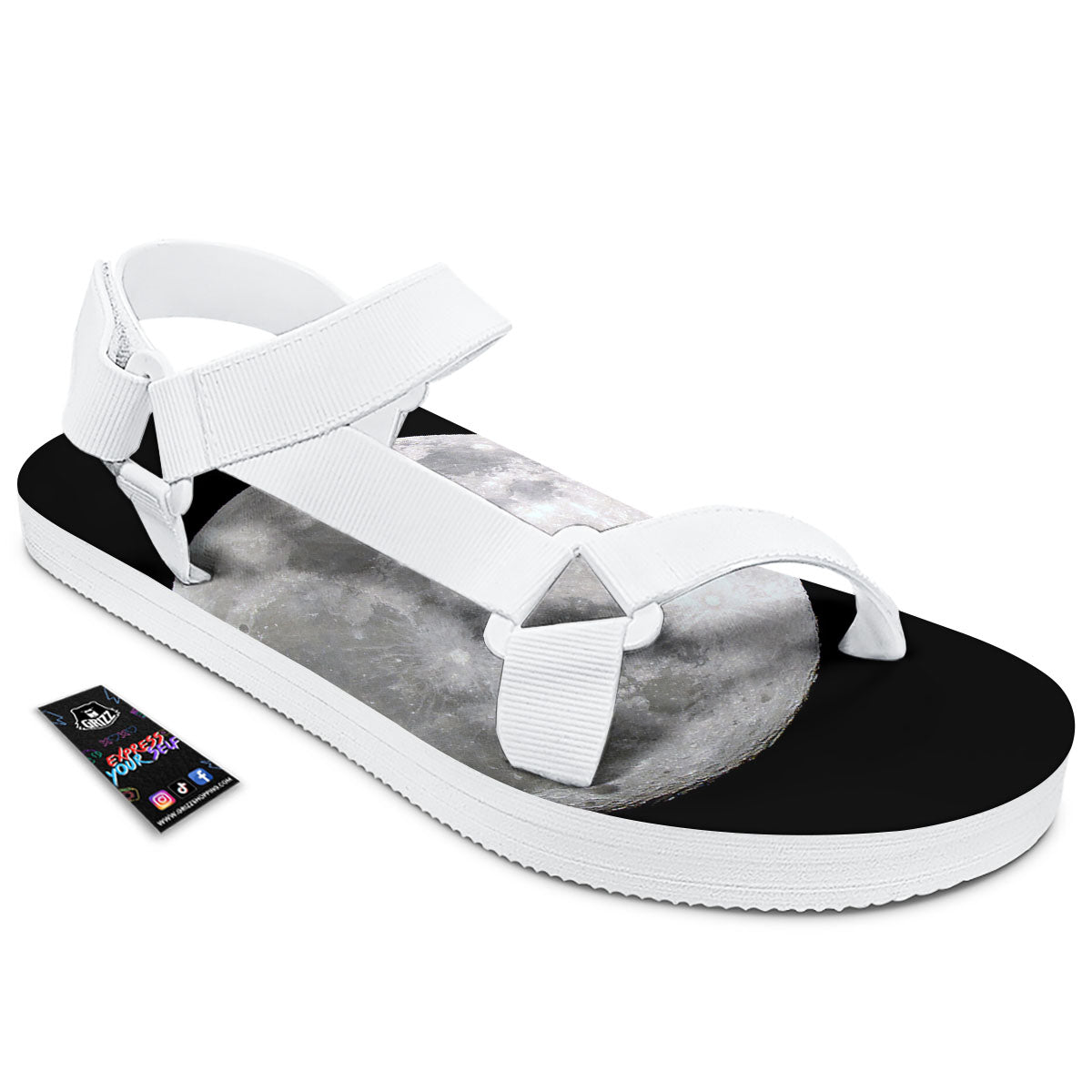 Moonlight White And Black Print White Open Toe Sandals-grizzshop