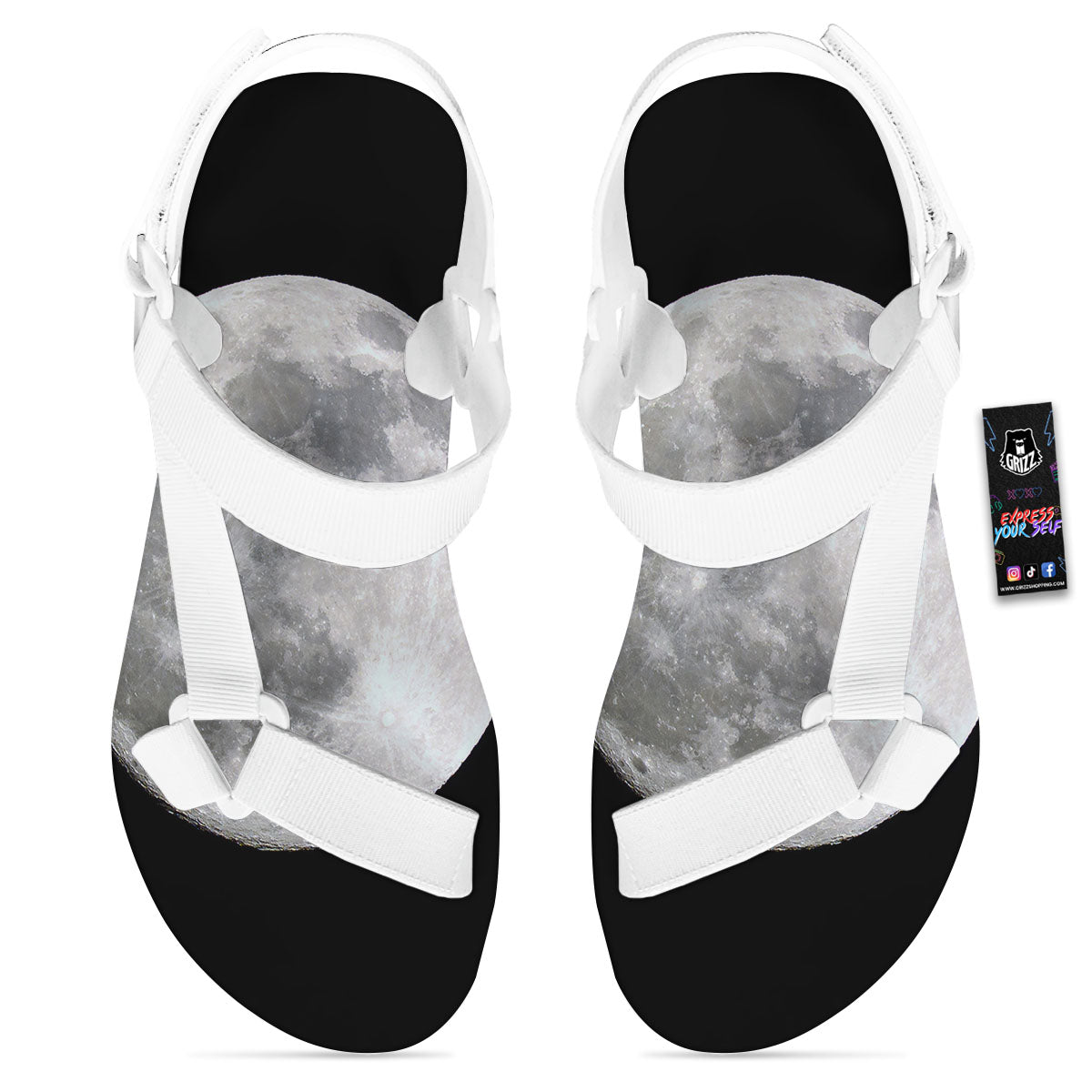 Moonlight White And Black Print White Open Toe Sandals-grizzshop