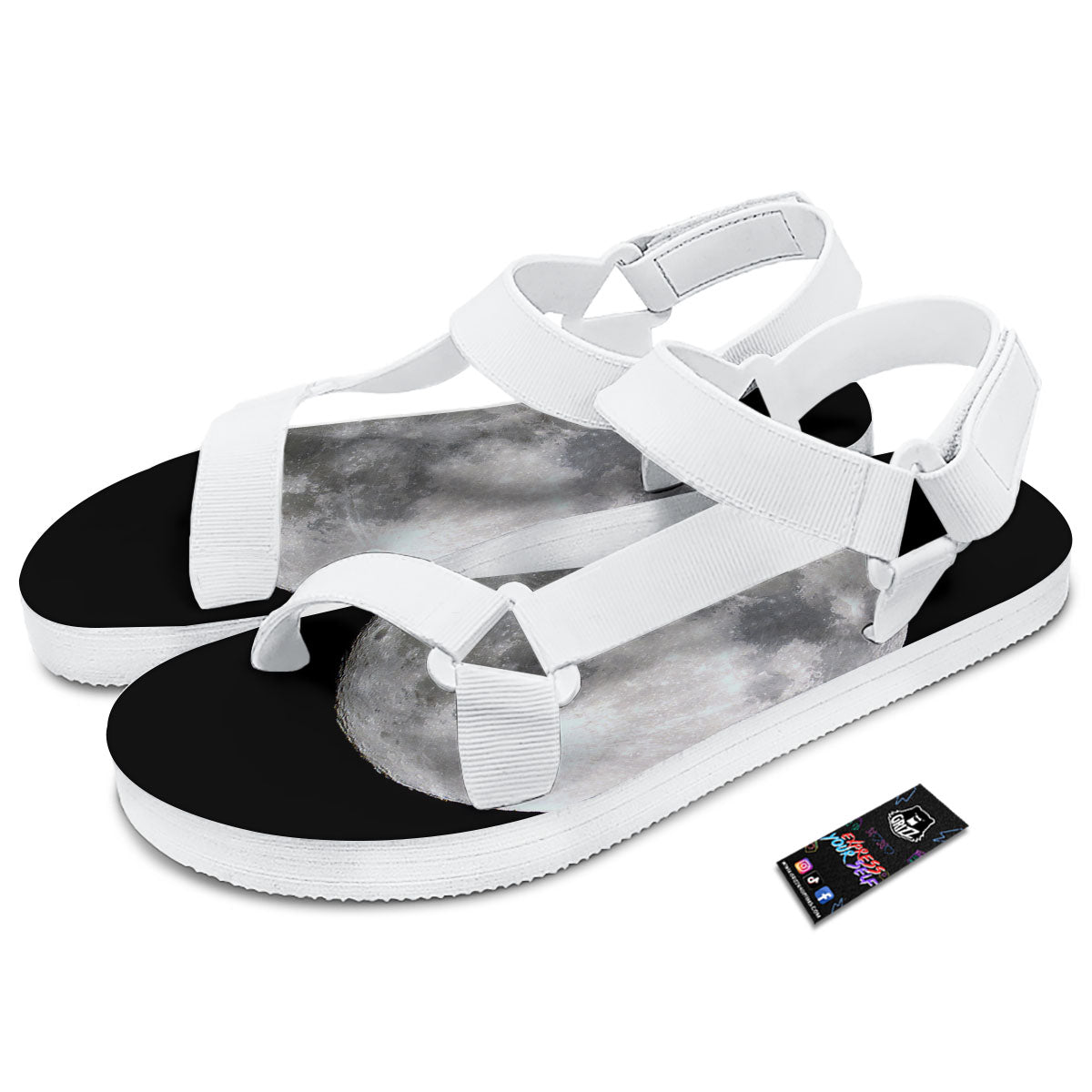 Moonlight White And Black Print White Open Toe Sandals-grizzshop