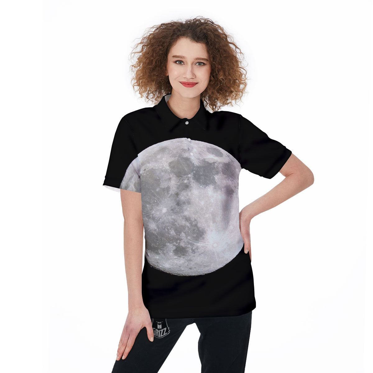 Moonlight White And Black Print Women's Golf Shirts-grizzshop