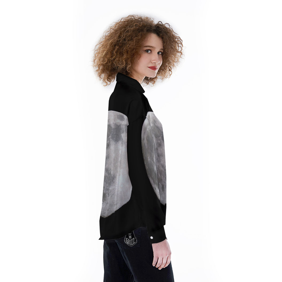 Moonlight White And Black Print Women's Long Sleeve Shirts-grizzshop