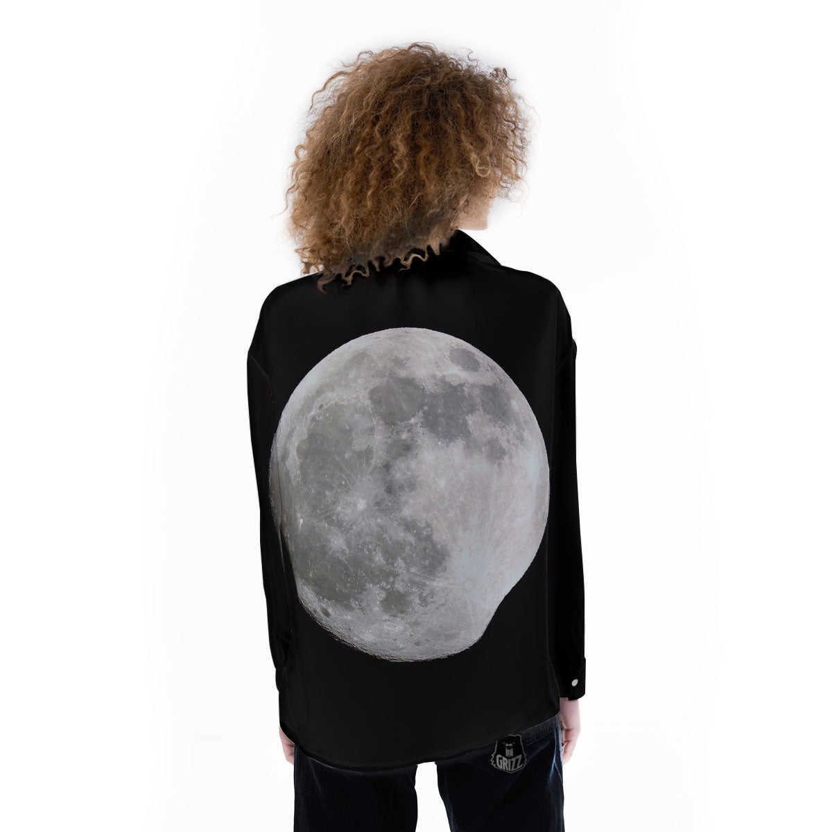 Moonlight White And Black Print Women's Long Sleeve Shirts-grizzshop