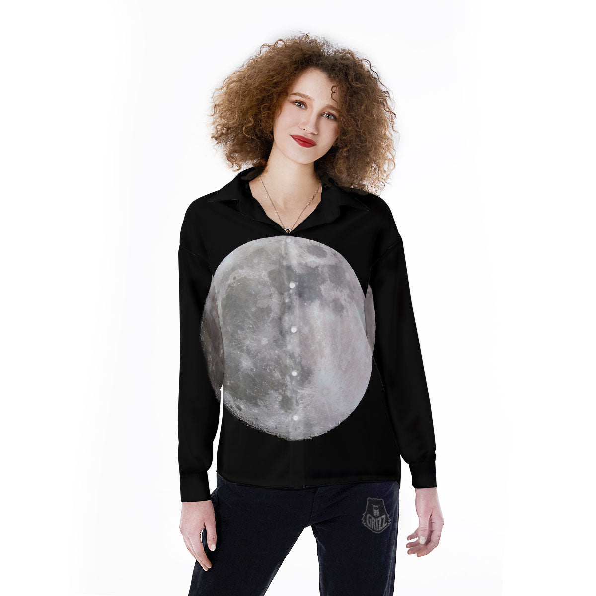 Moonlight White And Black Print Women's Long Sleeve Shirts-grizzshop