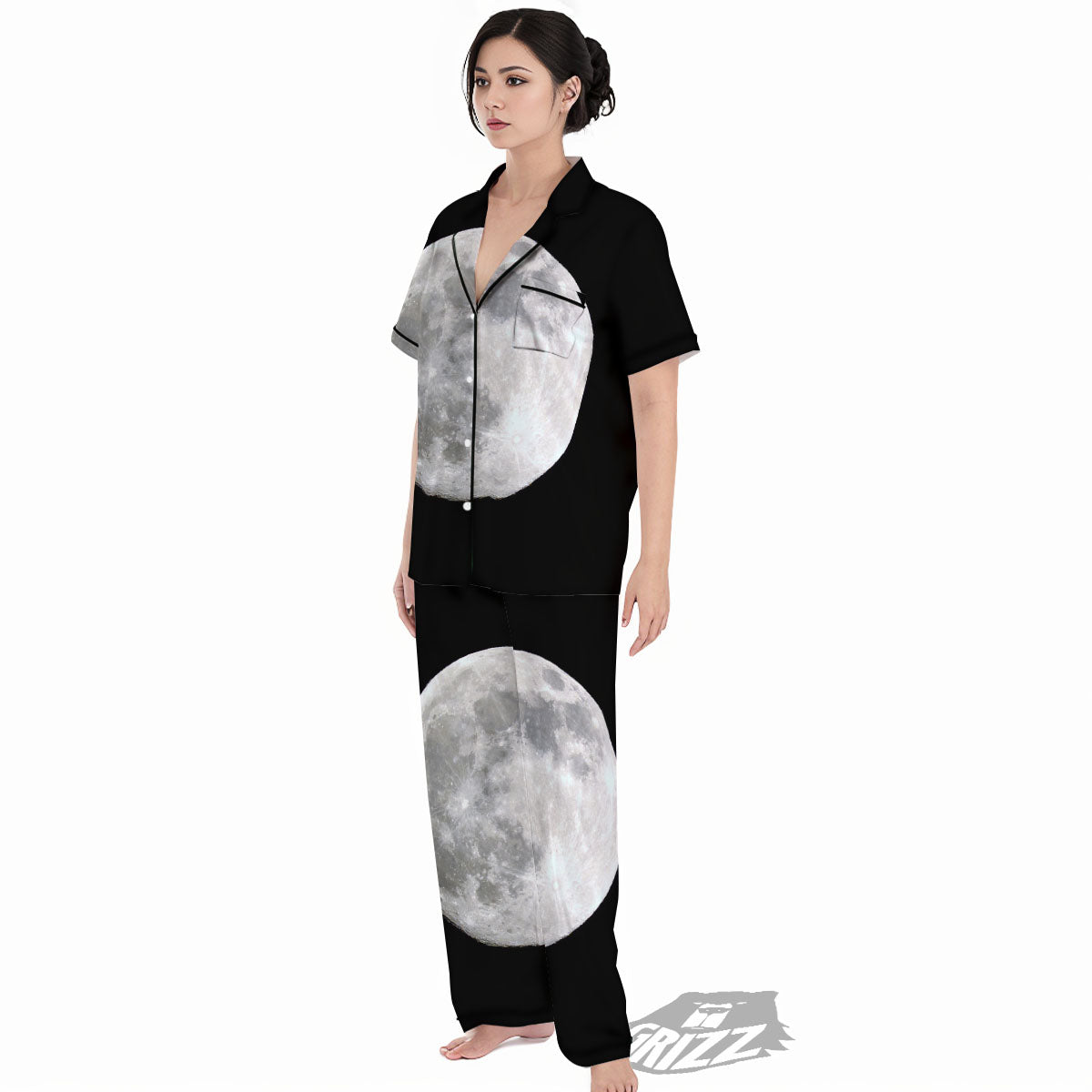 Moonlight White And Black Print Women's Pajamas Set-grizzshop