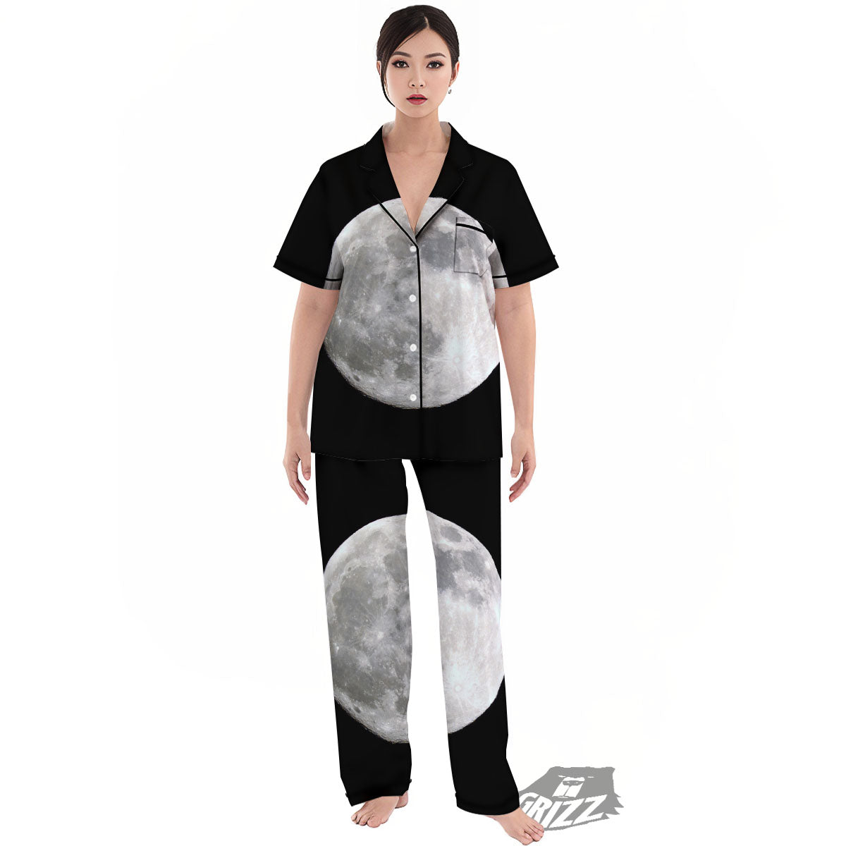 Moonlight White And Black Print Women's Pajamas Set-grizzshop