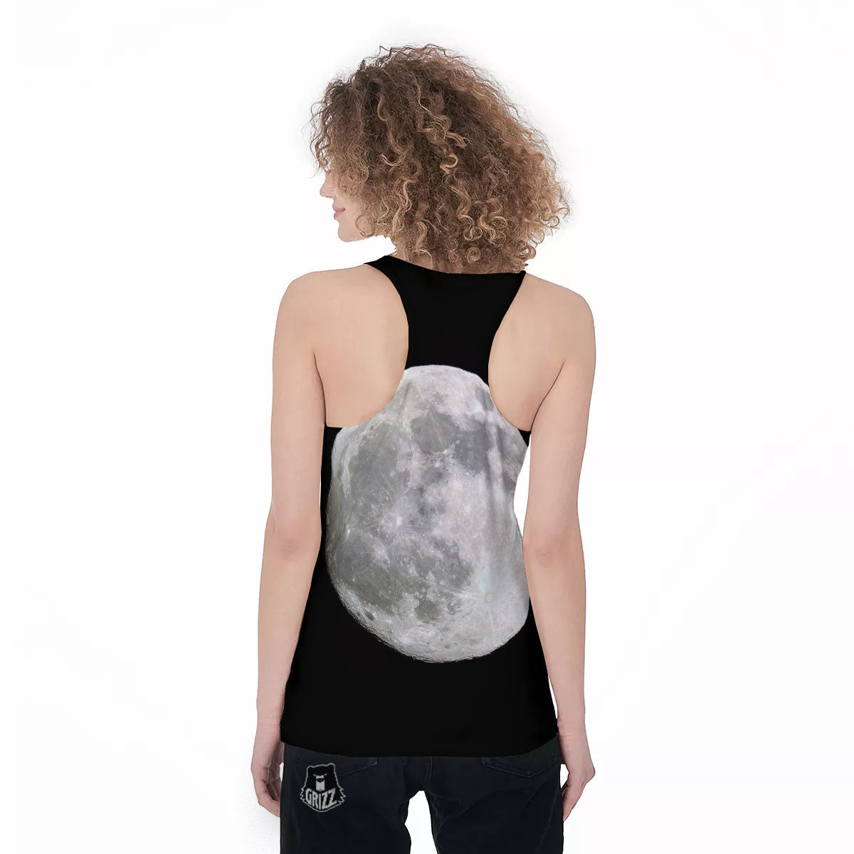 Moonlight White And Black Print Women's Racerback Tank Top-grizzshop