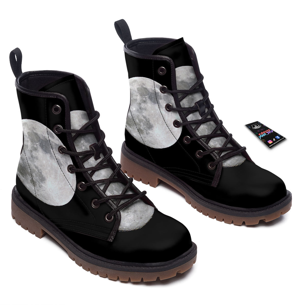 Moonlight White And Black Print Work Boots-grizzshop