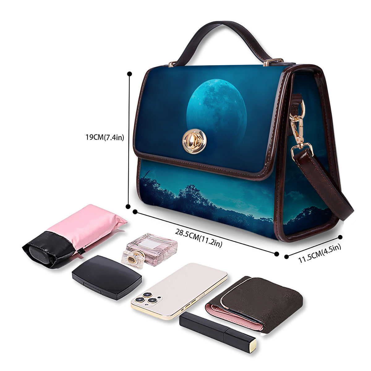Moonlight And Night Forest Print Women's Satchel Bag