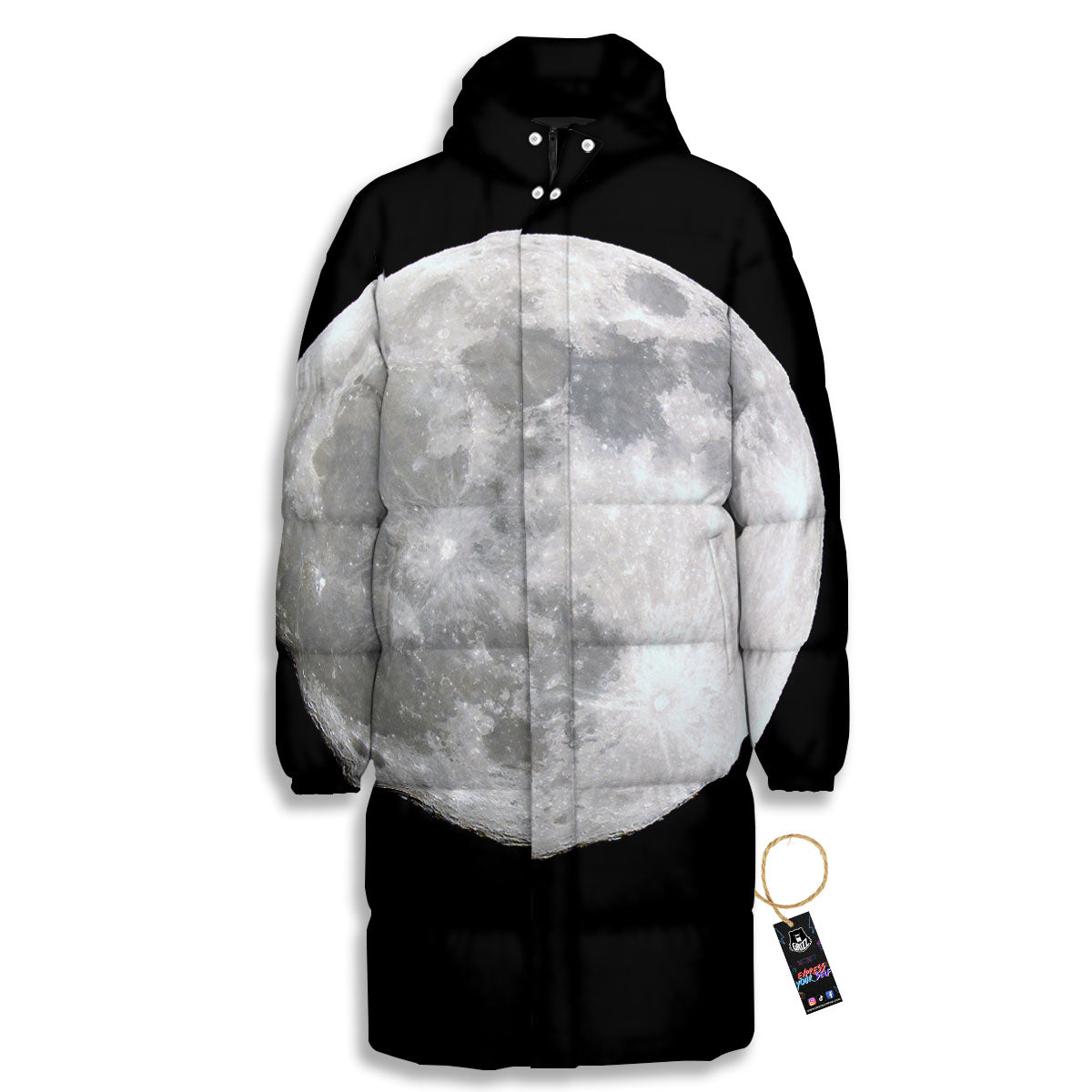 Moonlight White And Black Print Long Down Jacket