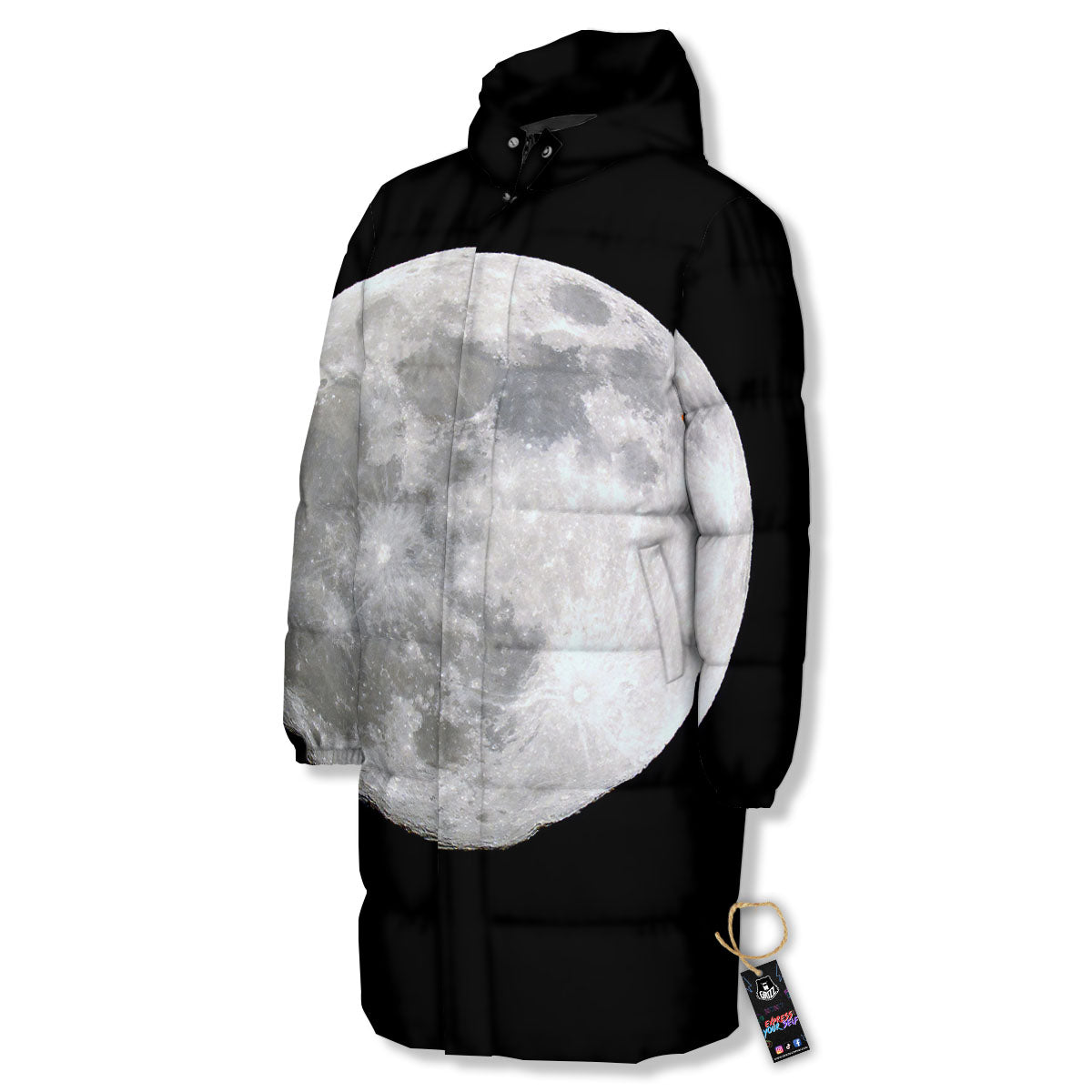 Moonlight White And Black Print Long Down Jacket
