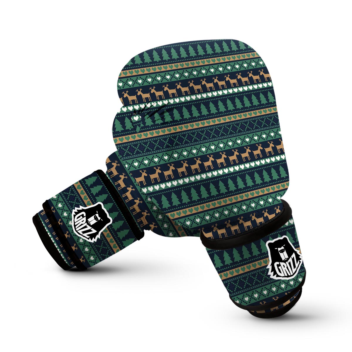 Moose Christmas Tree Pattern Print Boxing Gloves-grizzshop