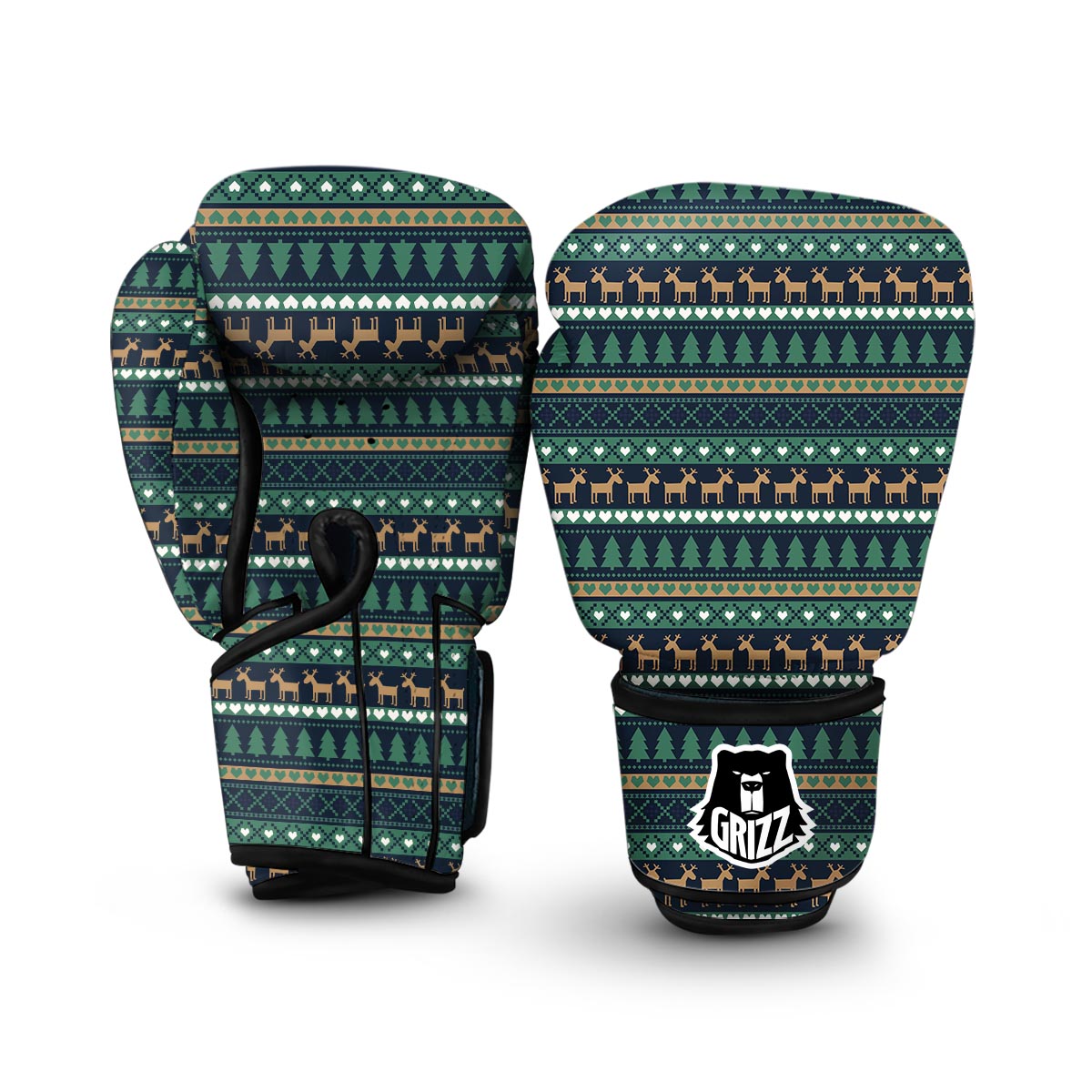 Moose Christmas Tree Pattern Print Boxing Gloves-grizzshop