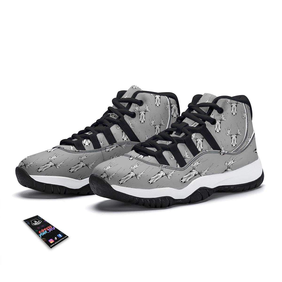 Moose Pattern Print Black Bball Shoes-grizzshop