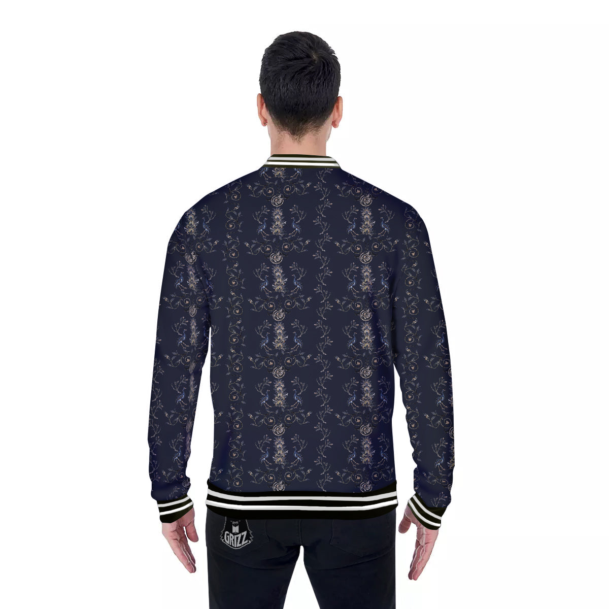 Mosaic Bird Pattern Baseball Jacket-grizzshop
