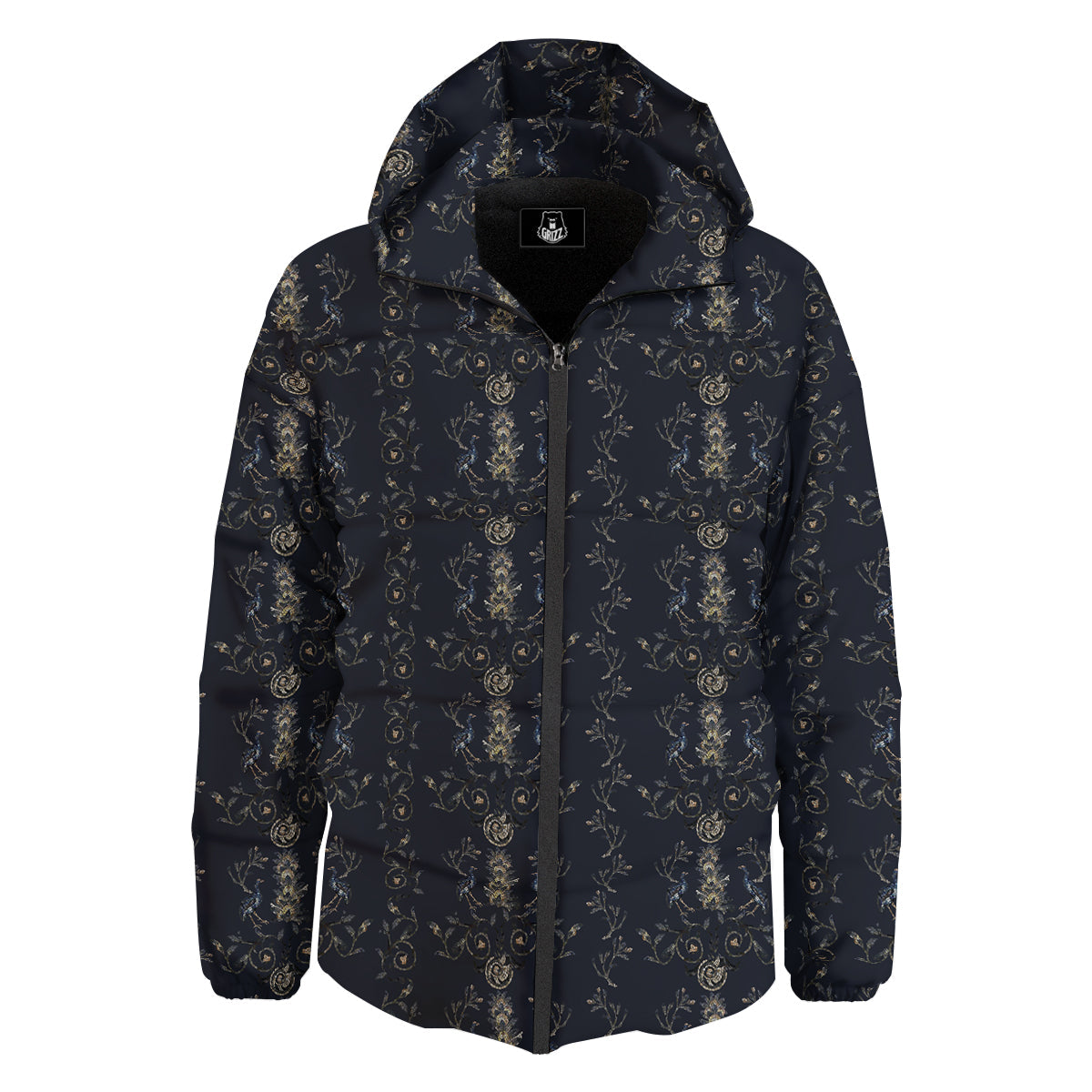 Mosaic Bird Pattern Down Jacket-grizzshop