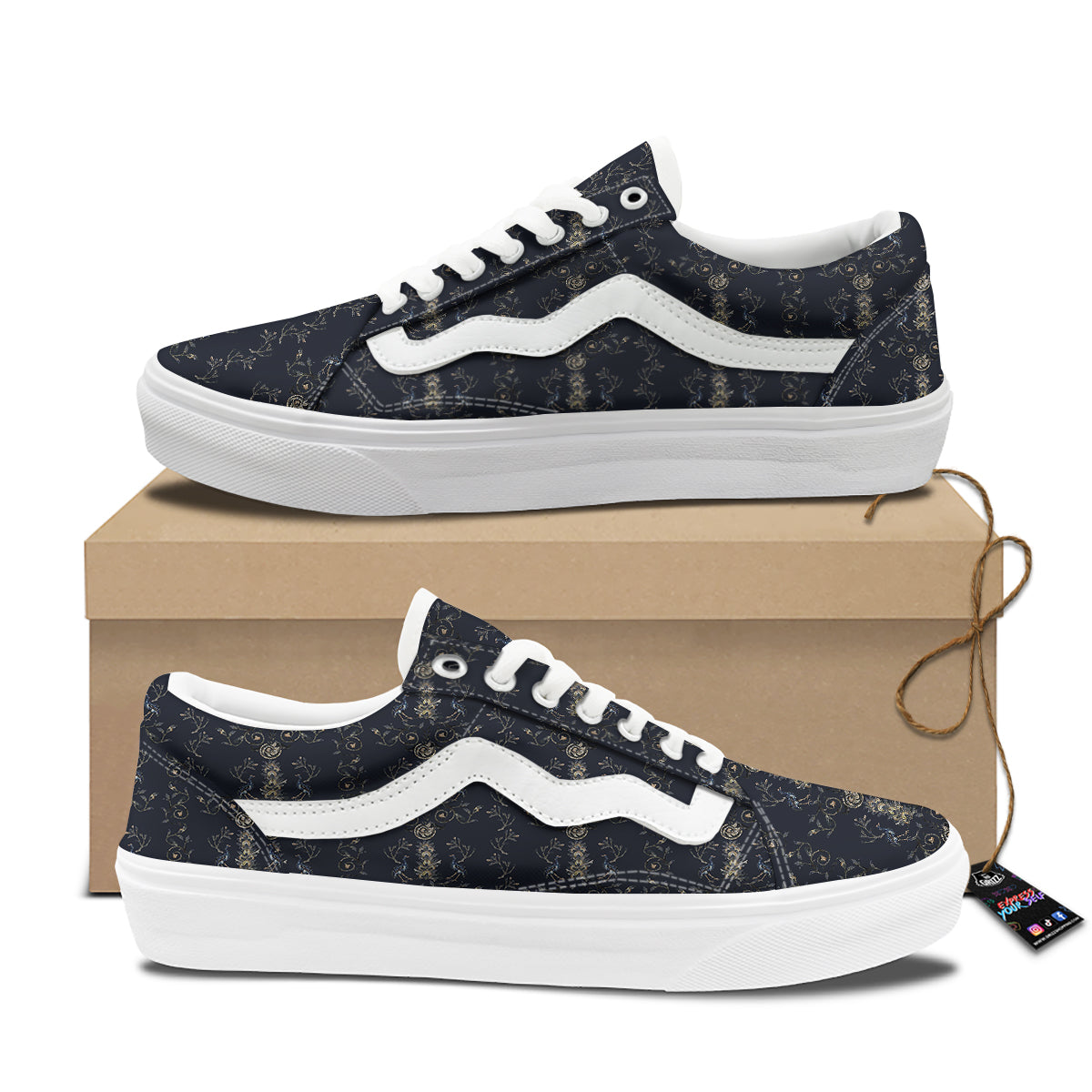 Mosaic Bird Pattern Skate Shoes-grizzshop