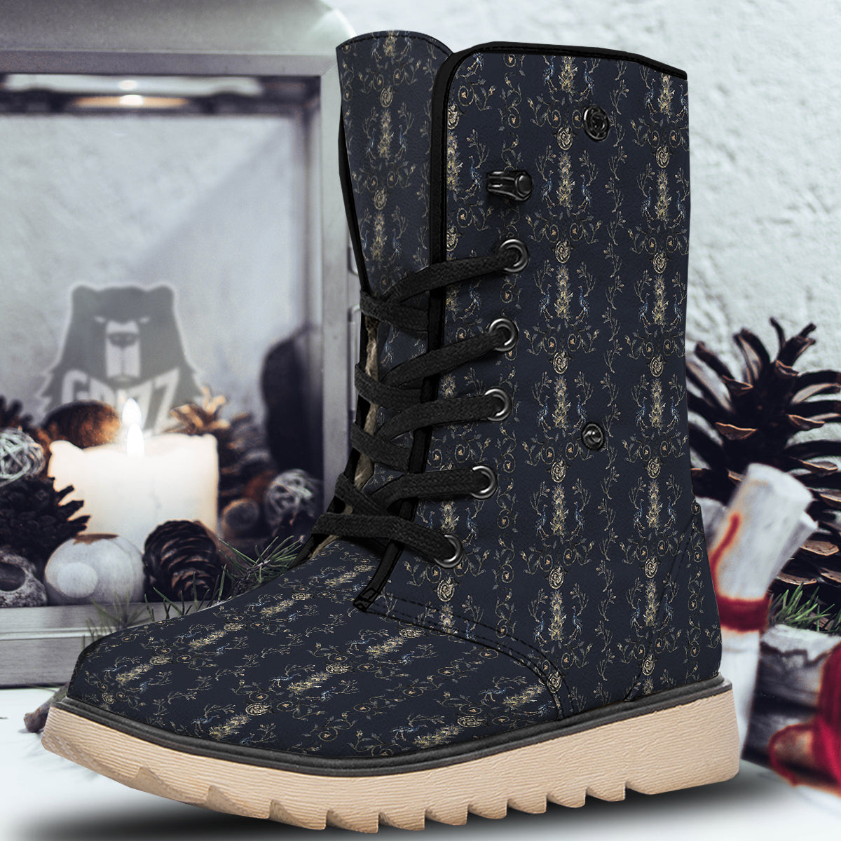 Mosaic Bird Pattern Snow Boots-grizzshop