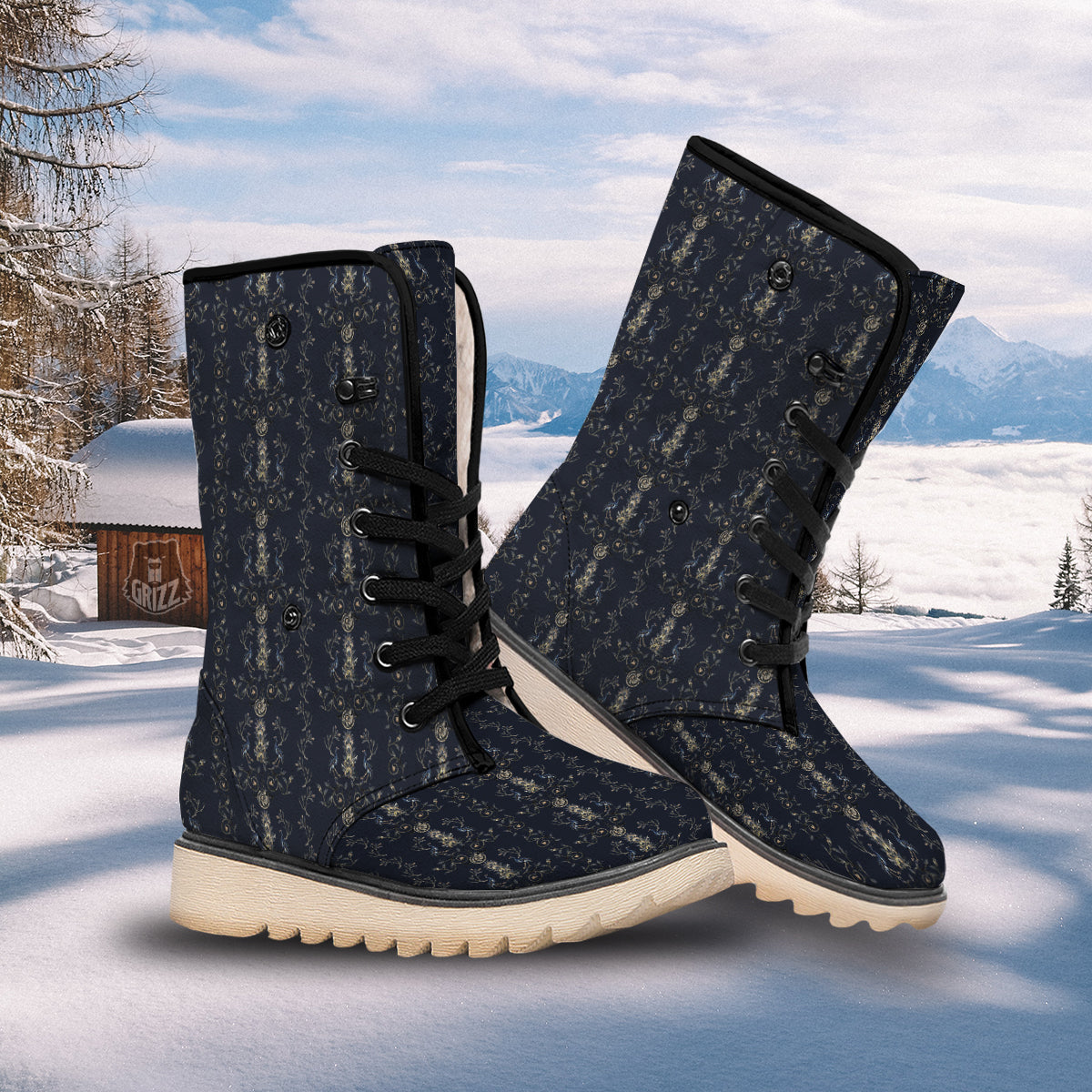Mosaic Bird Pattern Snow Boots-grizzshop