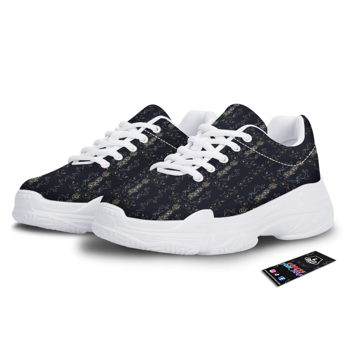Mosaic Bird Pattern White Chunky Shoes-grizzshop