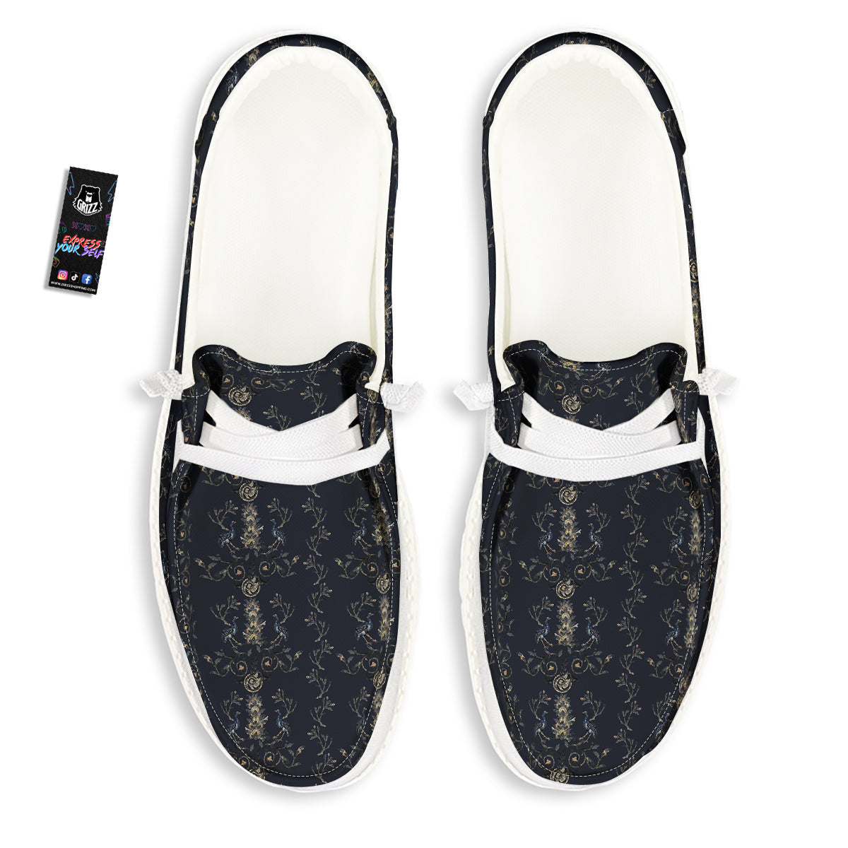 Mosaic Bird Pattern White Loafers-grizzshop