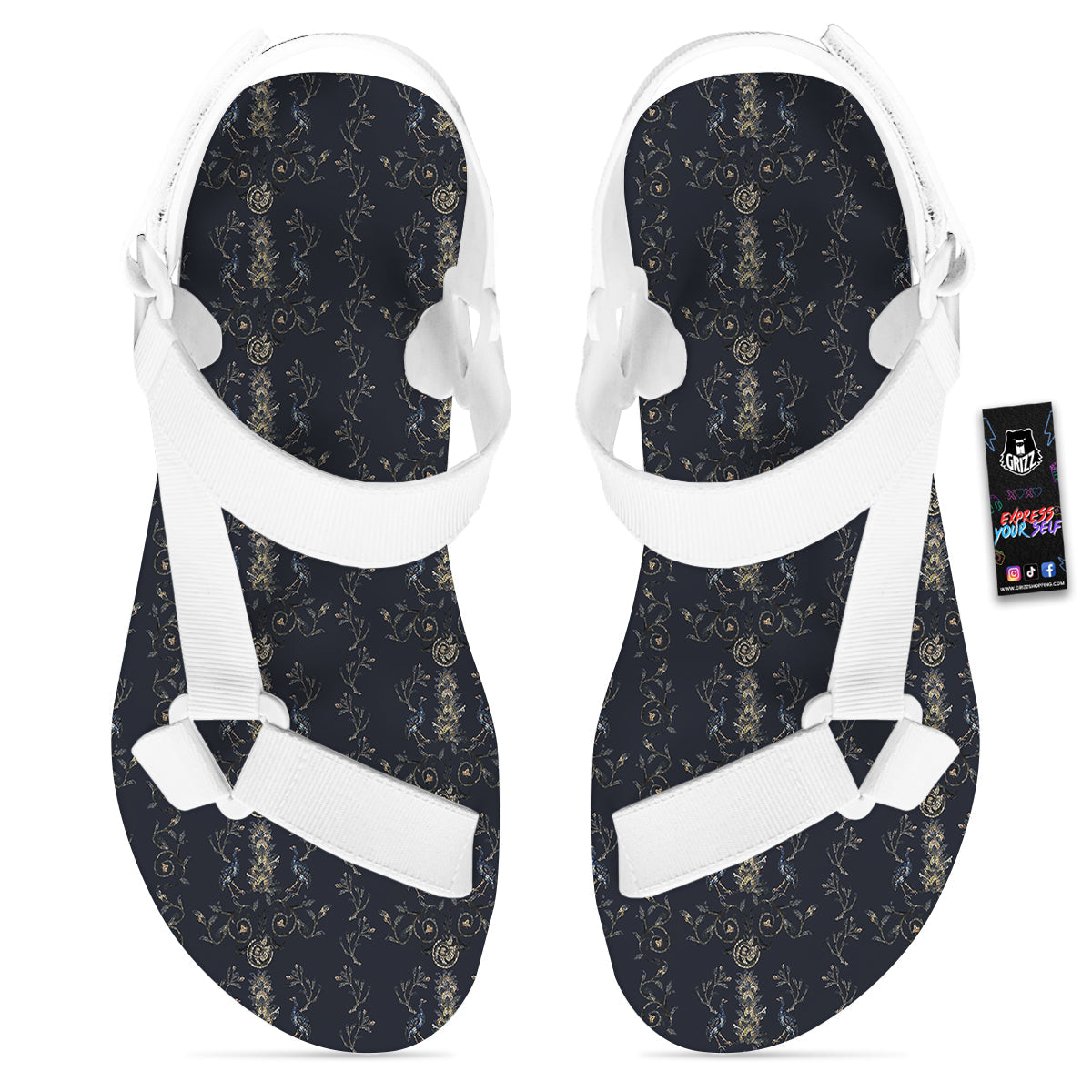 Mosaic Bird Pattern White Open Toe Sandals-grizzshop