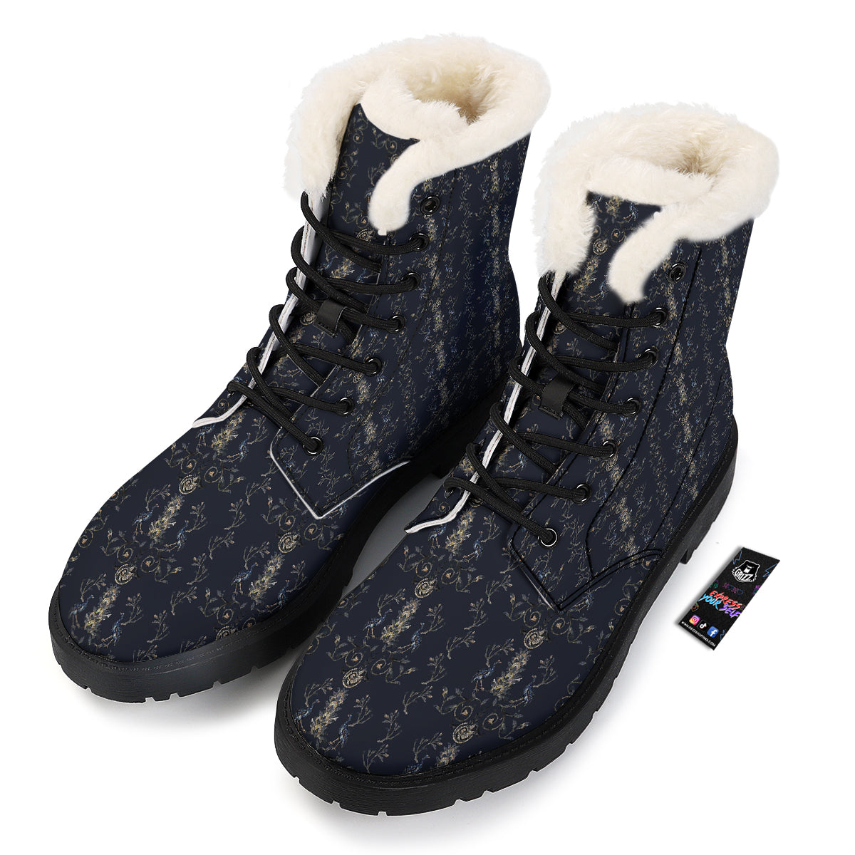 Mosaic Bird Pattern Winter Boots-grizzshop