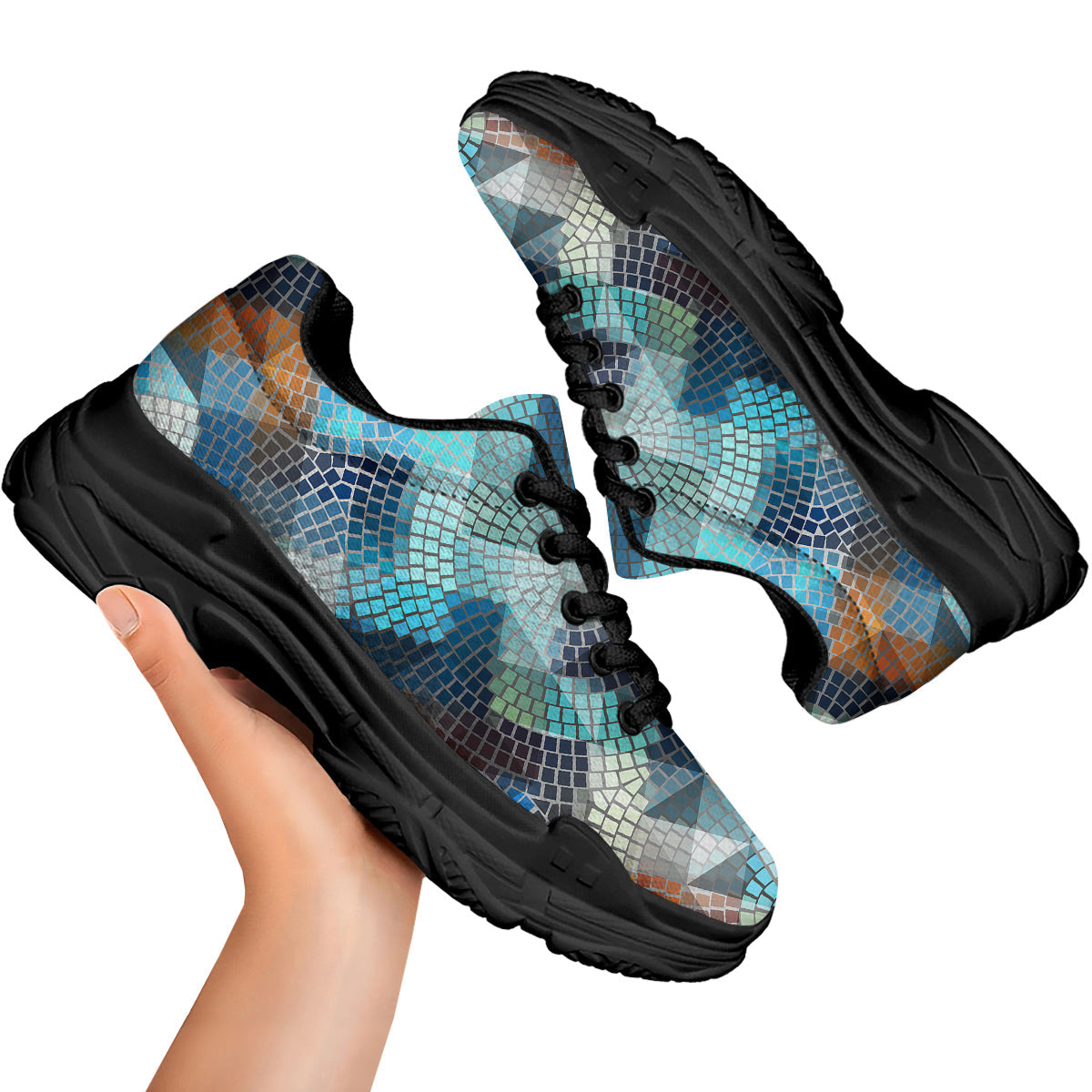 Mosaic Geometric Colorful Print Black Chunky Shoes-grizzshop