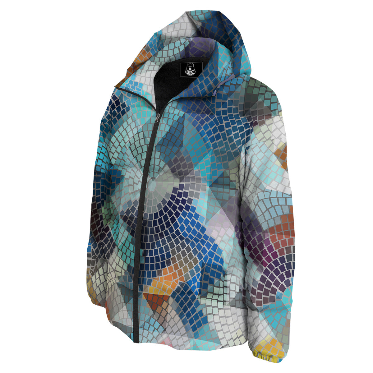 Mosaic Geometric Colorful Print Down Jacket-grizzshop