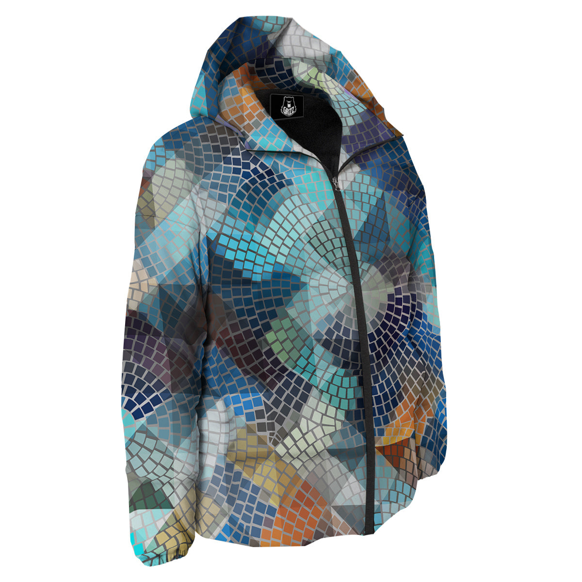 Mosaic Geometric Colorful Print Down Jacket-grizzshop