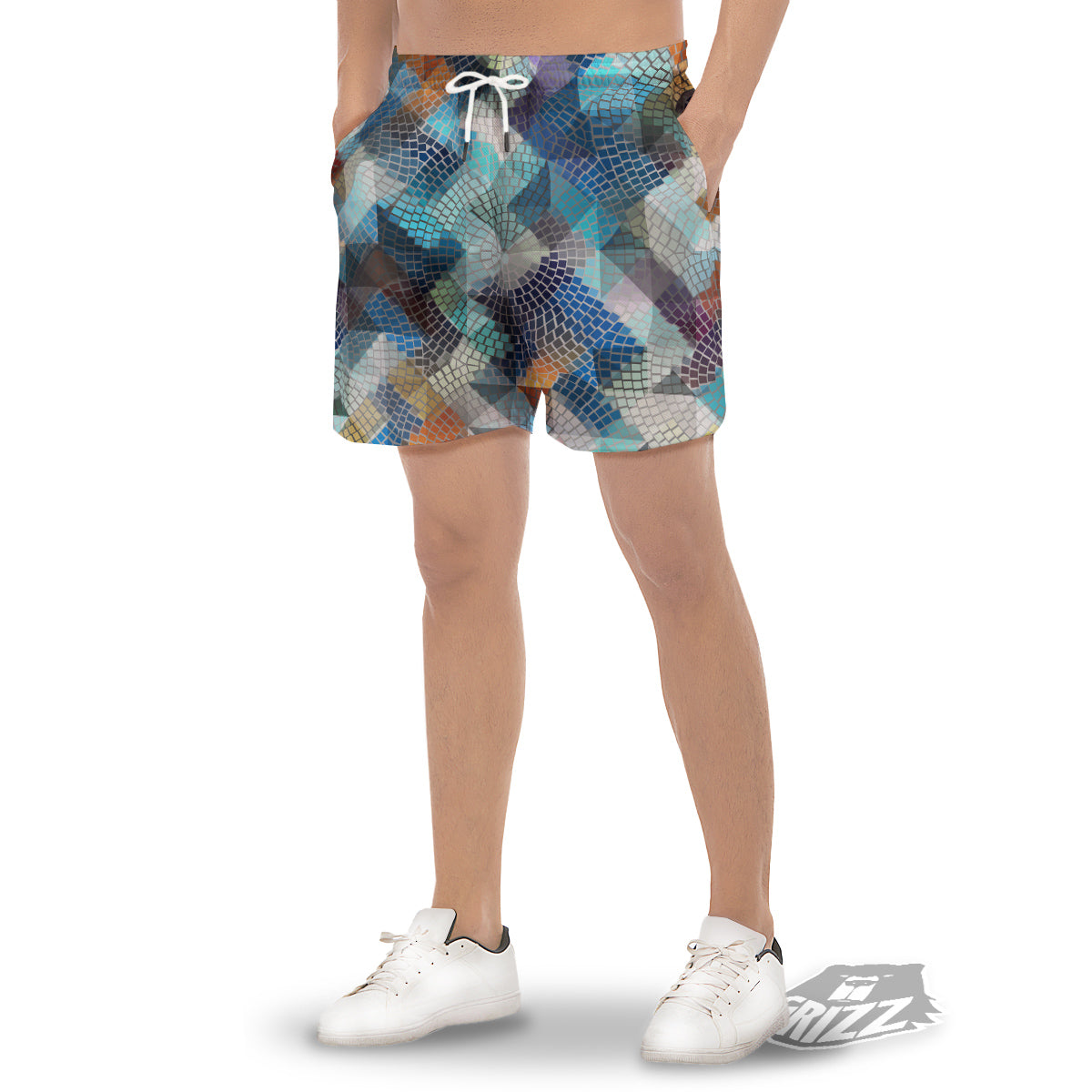 Mosaic Geometric Colorful Print Men's Gym Shorts-grizzshop