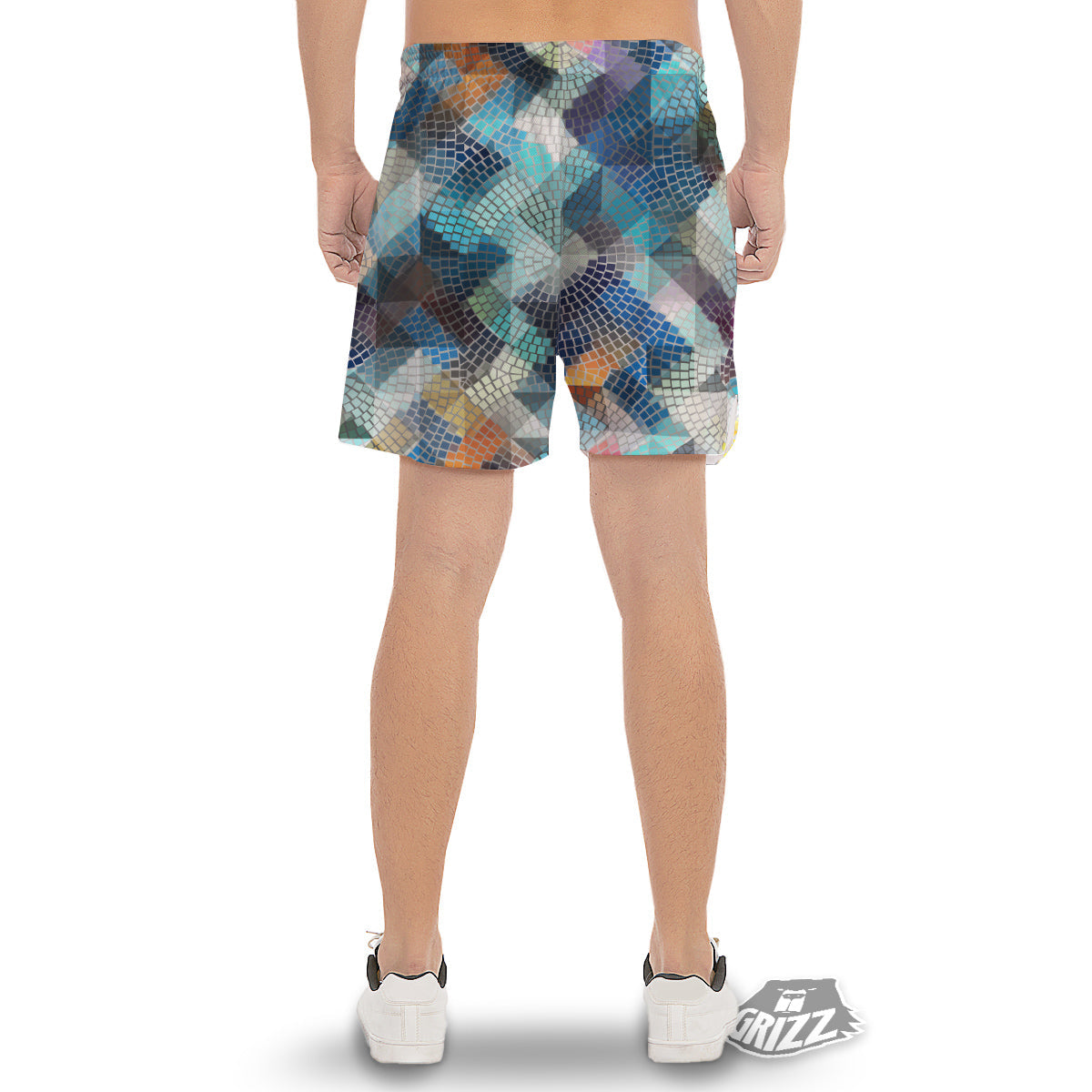 Mosaic Geometric Colorful Print Men's Gym Shorts-grizzshop