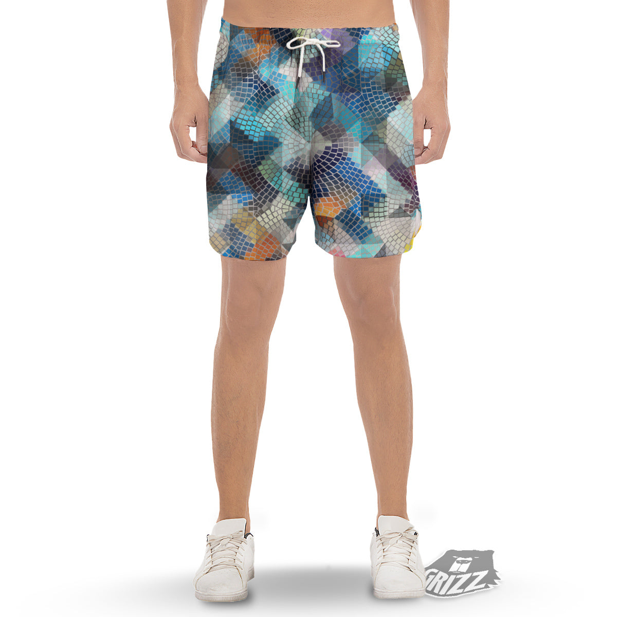 Mosaic Geometric Colorful Print Men's Gym Shorts-grizzshop