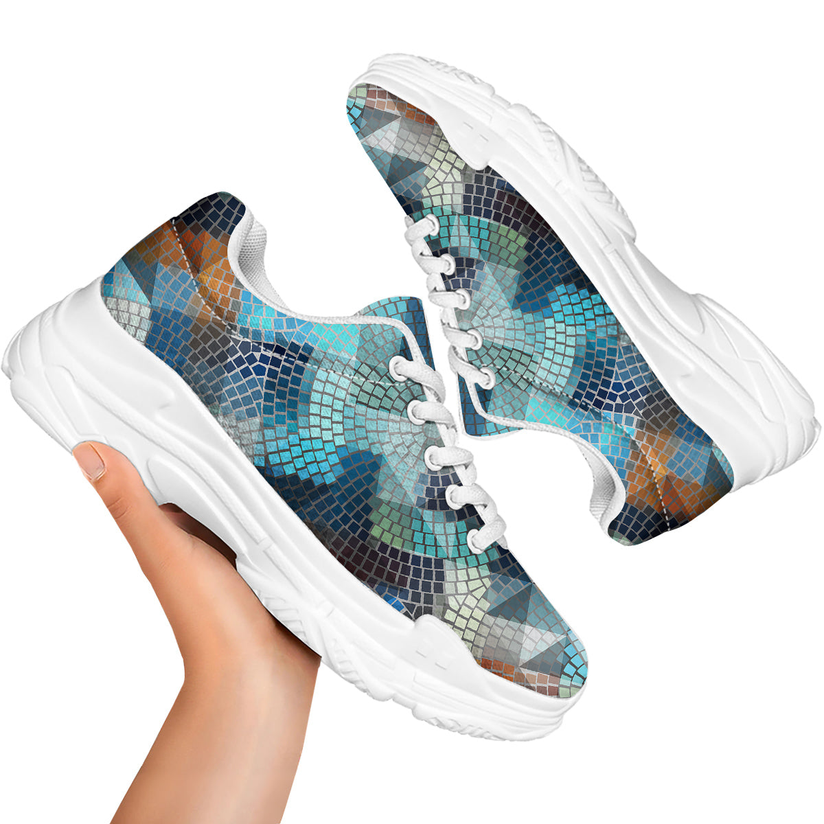 Mosaic Geometric Colorful Print White Chunky Shoes-grizzshop