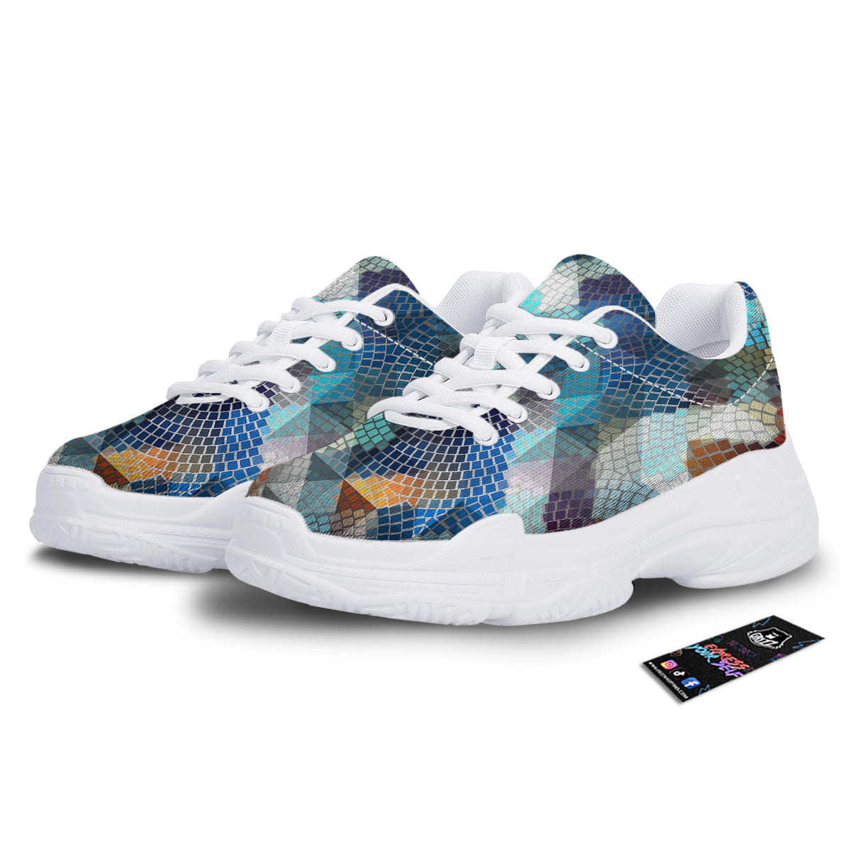 Mosaic Geometric Colorful Print White Chunky Shoes-grizzshop