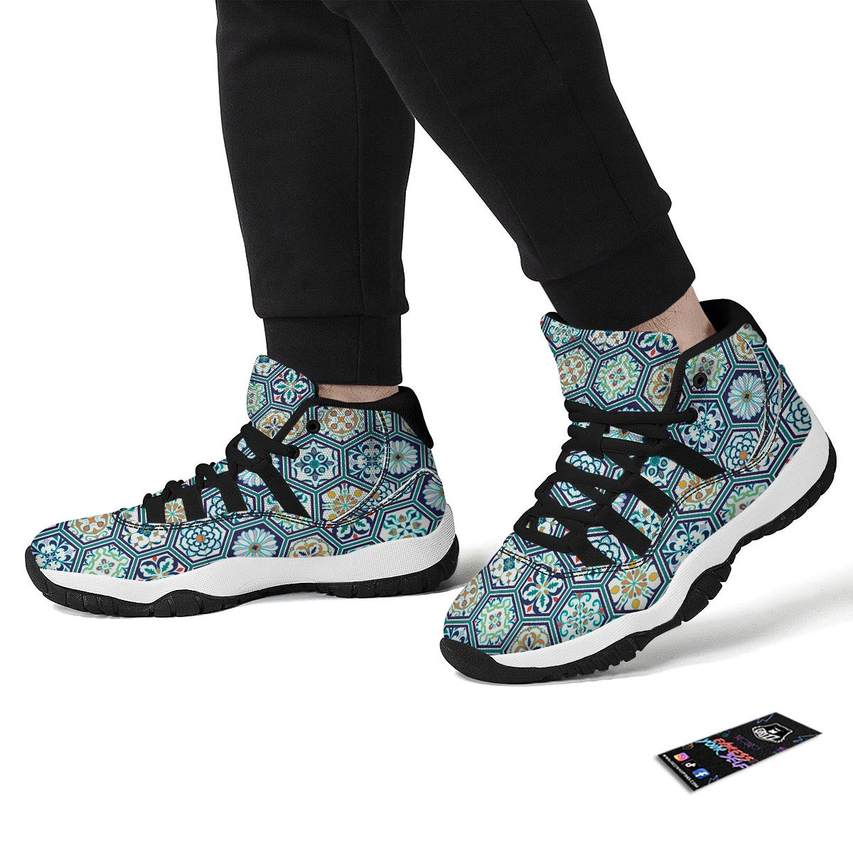 Mosaic Pattern Print Black Bball Shoes-grizzshop